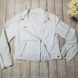 White Linen Blend Moto Jacket w Gold Hardware